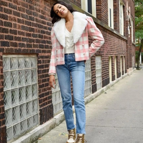 Love Shack Fancy Dumont Double Breasted Tweed Coat - Crisp Peach - Picture 3 of 12